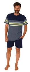 Normann Pyjama Herren kurzarm Schlafanzug Shorty Dunkelblau/Hellblau/Mischfarben