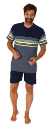 Normann Pyjama Herren kurzarm Schlafanzug Shorty Dunkelblau/Hellblau/Mischfarben