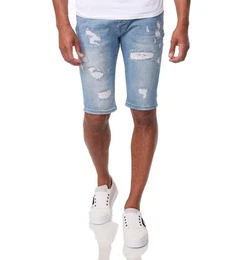 Jeansbermudas Destroyed Herren Jeans Short Bermuda mit Stretch in blau