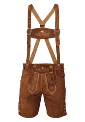 Steigenhfer Manufaktur Trachtenlederhose traditionelle Trachtenhosen Style Oktoberfest Braun/Orange