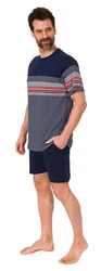 Normann Pyjama Herren kurzarm Schlafanzug Shorty Dunkelblau/Mischfarben/Hellblau/Rot/Grau