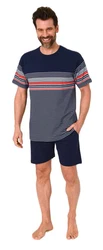 Normann Pyjama Herren kurzarm Schlafanzug Shorty Dunkelblau/Mischfarben/Hellblau/Rot/Grau