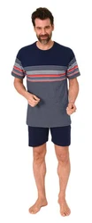 Normann Pyjama Herren kurzarm Schlafanzug Shorty Dunkelblau/Mischfarben/Hellblau/Rot/Grau
