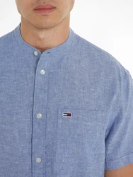 Tommy Jeans Kurzarmhemd TJM REG MAO LINEN BLEND SS SHIRT Hellblau/Grau/Blau