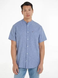 Tommy Jeans Kurzarmhemd TJM REG MAO LINEN BLEND SS SHIRT Hellblau/Grau/Blau