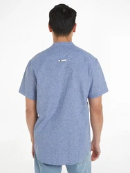 Tommy Jeans Kurzarmhemd TJM REG MAO LINEN BLEND SS SHIRT Hellblau/Grau/Blau