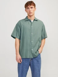 Jack & Jones Businesshemd JORFARO LINEN OVERSIZED SHIRT Türkis/Grün/Blau/Dunkelgrün