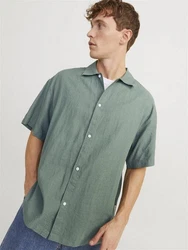 Jack & Jones Businesshemd JORFARO LINEN OVERSIZED SHIRT Türkis/Grün/Blau/Dunkelgrün