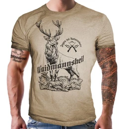 T-Shirt fr Jger im Used Look Sand: Waidmannsheil - Jagen ist Naturschutz