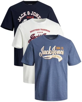 Jack & Jones Print-Shirt (Spar Set, 3er-Pack) Blau/Dunkelblau/Hellblau Jack & Jones Print-Shirt (Spar Set, 3er-Pack) Blau/Dunkelblau/Hellblau
