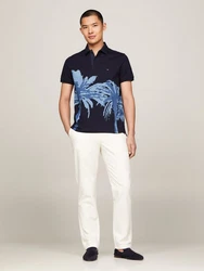 Tommy Hilfiger Poloshirt PALM PLACEMENT PRINT REG POLO Dunkelblau/Blau/Beige