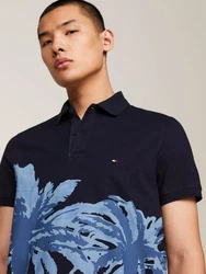 Tommy Hilfiger Poloshirt PALM PLACEMENT PRINT REG POLO Dunkelblau/Blau/Beige