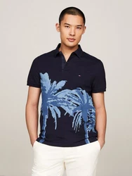 Tommy Hilfiger Poloshirt PALM PLACEMENT PRINT REG POLO Dunkelblau/Blau/Beige