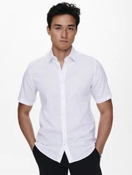 ONLY & SONS Kurzarmhemd ONSCAIDEN SS SOLID LINEN SHIRT Weiß/Creme/Schwarz