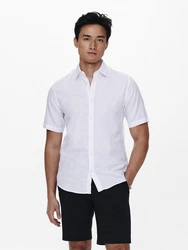 ONLY & SONS Kurzarmhemd ONSCAIDEN SS SOLID LINEN SHIRT Weiß/Creme/Schwarz