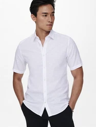 ONLY & SONS Kurzarmhemd ONSCAIDEN SS SOLID LINEN SHIRT Weiß/Creme/Schwarz