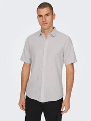 ONLY & SONS Kurzarmhemd ONSCAIDEN SS SOLID LINEN SHIRT Grau/Hellgrau