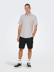 ONLY & SONS Kurzarmhemd ONSCAIDEN SS SOLID LINEN SHIRT Grau/Hellgrau