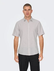 ONLY & SONS Kurzarmhemd ONSCAIDEN SS SOLID LINEN SHIRT Grau/Hellgrau