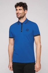 CAMP DAVID Poloshirt mit Print am Kragen Blau/Dunkelblau