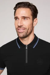 CAMP DAVID Poloshirt mit Print am Kragen Schwarz/Dunkelblau