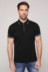CAMP DAVID Poloshirt mit Print am Kragen Schwarz/Dunkelblau