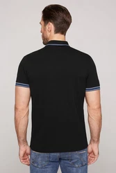 CAMP DAVID Poloshirt mit Print am Kragen Schwarz/Dunkelblau