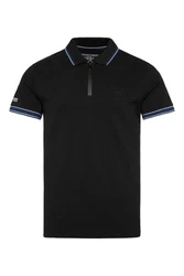 CAMP DAVID Poloshirt mit Print am Kragen Schwarz/Dunkelblau