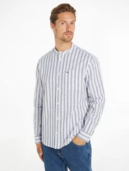 Tommy Jeans Langarmhemd TJM MAO STRIPE LINEN BLEND SHIRT Dunkelblau/Rot/Hellblau