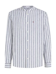 Tommy Jeans Langarmhemd TJM MAO STRIPE LINEN BLEND SHIRT Dunkelblau/Rot/Hellblau