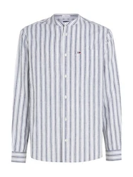 Tommy Jeans Langarmhemd TJM MAO STRIPE LINEN BLEND SHIRT Dunkelblau/Rot/Hellblau