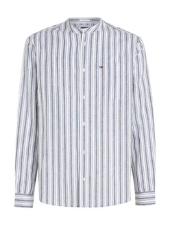 Tommy Jeans Langarmhemd TJM MAO STRIPE LINEN BLEND SHIRT Dunkelblau/Rot/Hellblau