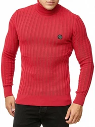 Red Bridge Herren Rollkragen Pullover Strickpullover mit Logopatch Rot