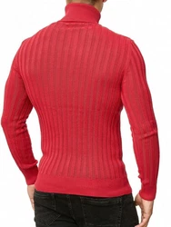 Red Bridge Herren Rollkragen Pullover Strickpullover mit Logopatch Rot