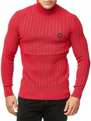 Red Bridge Herren Rollkragen Pullover Strickpullover mit Logopatch Rot