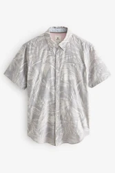 Next Kurzarm-Hemd Blumenmuster Grau/Hellgrau/Khaki/Beige/Silber/Weiß