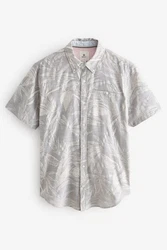 Next Kurzarm-Hemd Blumenmuster Grau/Hellgrau/Khaki/Beige/Silber/Weiß
