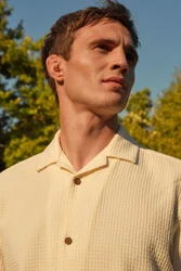 Next Kurzarmhemd mit Waffelstruktur Khaki/Beige/Gelb/Rot