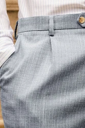 Next Strukturierte Anzughose Slim Fit (1-tlg) Grau/Hellblau