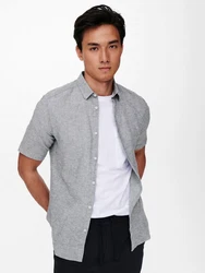 ONLY & SONS Kurzarmhemd ONSCAIDEN SS SOLID LINEN SHIRT Grau/Hellgrau/Dunkelgrau