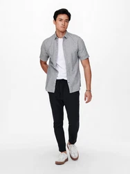 ONLY & SONS Kurzarmhemd ONSCAIDEN SS SOLID LINEN SHIRT Grau/Hellgrau/Dunkelgrau