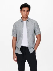 ONLY & SONS Kurzarmhemd ONSCAIDEN SS SOLID LINEN SHIRT Grau/Hellgrau/Dunkelgrau