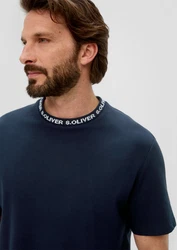 s.Oliver Kurzarmshirt mit Schriftprintkragen Dunkelblau