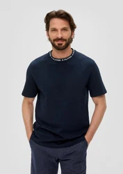s.Oliver Kurzarmshirt mit Schriftprintkragen Dunkelblau