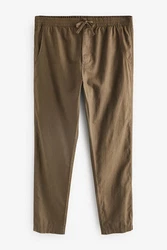 Next Slim Fit Hose mit Kordelzug aus Leinenmischung Khaki