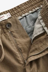 Next Slim Fit Hose mit Kordelzug aus Leinenmischung Khaki