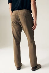 Next Slim Fit Hose mit Kordelzug aus Leinenmischung Khaki