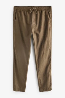 Next Slim Fit Hose mit Kordelzug aus Leinenmischung Khaki