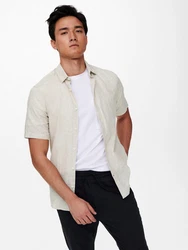 ONLY & SONS Kurzarmhemd ONSCAIDEN SS SOLID LINEN SHIRT Weiß/Khaki/Grau/Beige