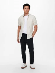 ONLY & SONS Kurzarmhemd ONSCAIDEN SS SOLID LINEN SHIRT Weiß/Khaki/Grau/Beige